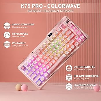 Amazon.com: KZZI K75 PRO RGB 75% Wireless Gasket Mechanical